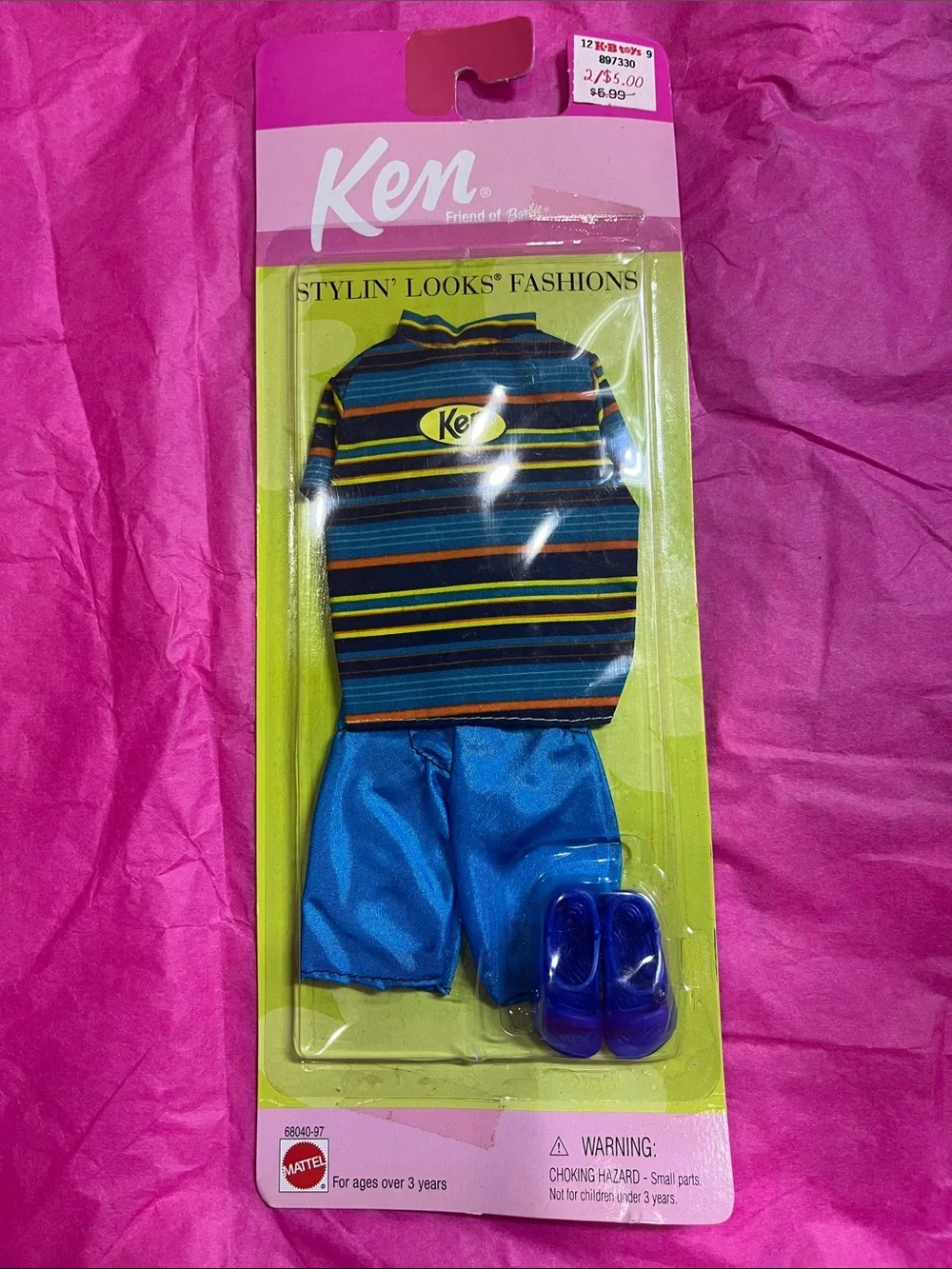 Vintage Ken Friend of Barbie Stylin' Looks Striped Shirt & Blue Shorts Outfit